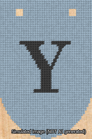 A simulated image of the stitched needlepoint design: Banner 13m Rounded Y Black on Light Blue. Not A.I. generated.