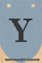 A simulated image of the stitched needlepoint design: Banner 13m Rounded Y Black on Light Blue. Not A.I. generated.