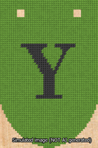 A simulated image of the stitched needlepoint design: Banner 13m Rounded Y Black on Light Green. Not A.I. generated.