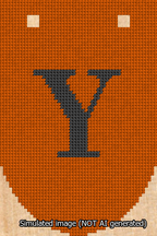 A simulated image of the stitched needlepoint design: Banner 13m Rounded Y Black on Orange. Not A.I. generated.