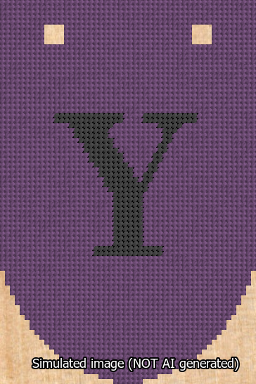 A simulated image of the stitched needlepoint design: Banner 13m Rounded Y Black on Purple. Not A.I. generated.