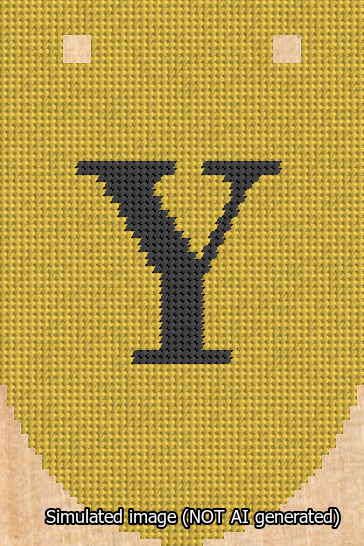 A simulated image of the stitched needlepoint design: Banner 13m Rounded Y Black on Yellow. Not A.I. generated.