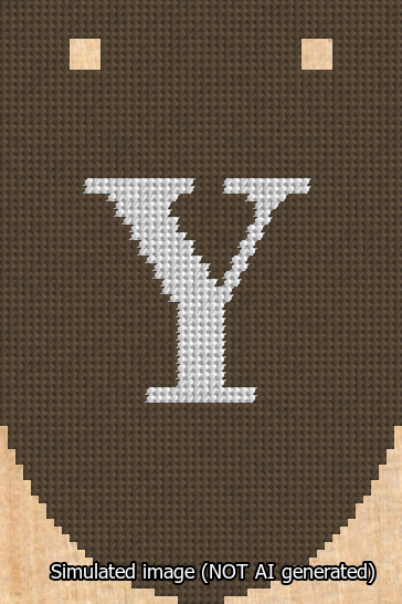 A simulated image of the stitched needlepoint design: Banner 13m Rounded Y White on Brown. Not A.I. generated.