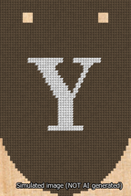 A simulated image of the stitched needlepoint design: Banner 13m Rounded Y White on Brown. Not A.I. generated.
