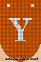 A simulated image of the stitched needlepoint design: Banner 13m Rounded Y White on Orange. Not A.I. generated.