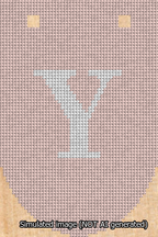 A simulated image of the stitched needlepoint design: Banner 13m Rounded Y White on Pink. Not A.I. generated.