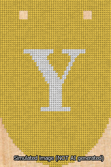 A simulated image of the stitched needlepoint design: Banner 13m Rounded Y White on Yellow. Not A.I. generated.