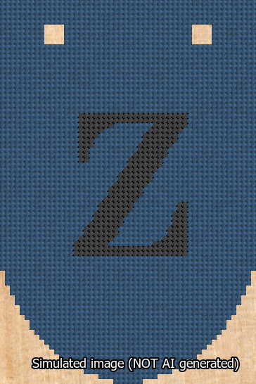 A simulated image of the stitched needlepoint design: Banner 13m Rounded Z Black on Blue. Not A.I. generated.