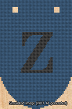 A simulated image of the stitched needlepoint design: Banner 13m Rounded Z Black on Blue. Not A.I. generated.