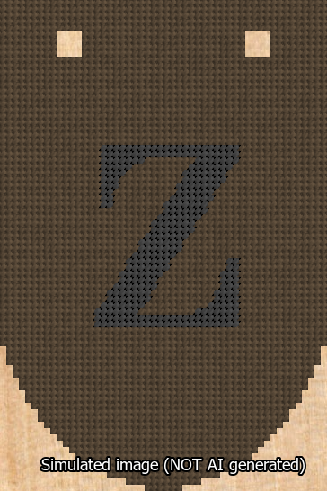 A simulated image of the stitched needlepoint design: Banner 13m Rounded Z Black on Brown. Not A.I. generated.