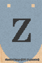 A simulated image of the stitched needlepoint design: Banner 13m Rounded Z Black on Light Blue. Not A.I. generated.