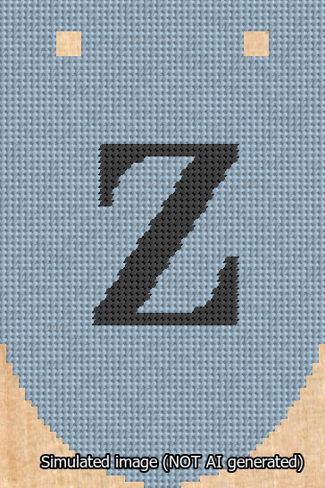 A simulated image of the stitched needlepoint design: Banner 13m Rounded Z Black on Light Blue. Not A.I. generated.