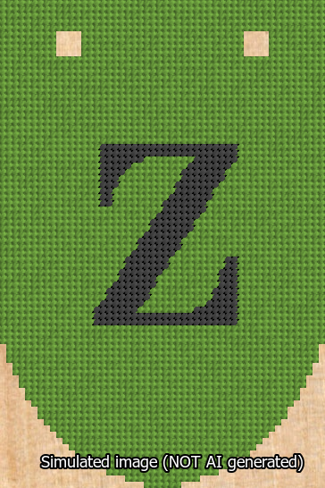 A simulated image of the stitched needlepoint design: Banner 13m Rounded Z Black on Light Green. Not A.I. generated.