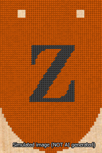 A simulated image of the stitched needlepoint design: Banner 13m Rounded Z Black on Orange. Not A.I. generated.