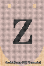 A simulated image of the stitched needlepoint design: Banner 13m Rounded Z Black on Pink. Not A.I. generated.