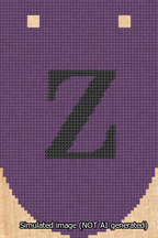 A simulated image of the stitched needlepoint design: Banner 13m Rounded Z Black on Purple. Not A.I. generated.