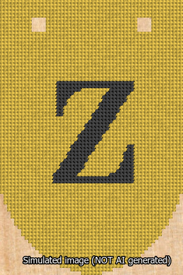 A simulated image of the stitched needlepoint design: Banner 13m Rounded Z Black on Yellow. Not A.I. generated.