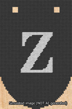 A simulated image of the stitched needlepoint design: Banner 13m Rounded Z White on Black. Not A.I. generated.