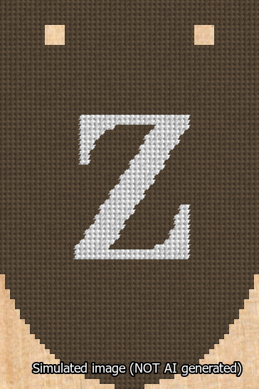 A simulated image of the stitched needlepoint design: Banner 13m Rounded Z White on Brown. Not A.I. generated.