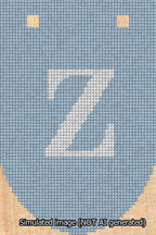 A simulated image of the stitched needlepoint design: Banner 13m Rounded Z White on Light Blue. Not A.I. generated.