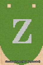 A simulated image of the stitched needlepoint design: Banner 13m Rounded Z White on Light Green. Not A.I. generated.