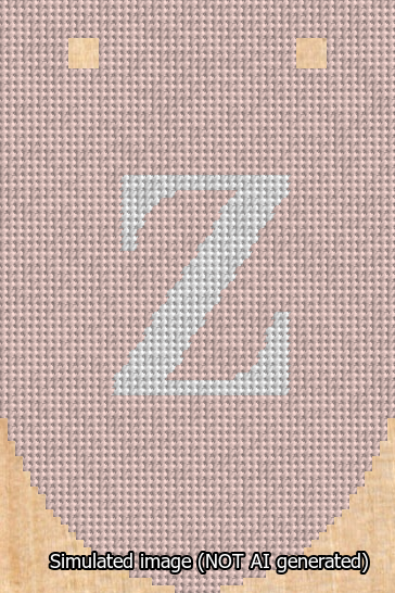 A simulated image of the stitched needlepoint design: Banner 13m Rounded Z White on Pink. Not A.I. generated.