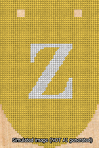 A simulated image of the stitched needlepoint design: Banner 13m Rounded Z White on Yellow. Not A.I. generated.