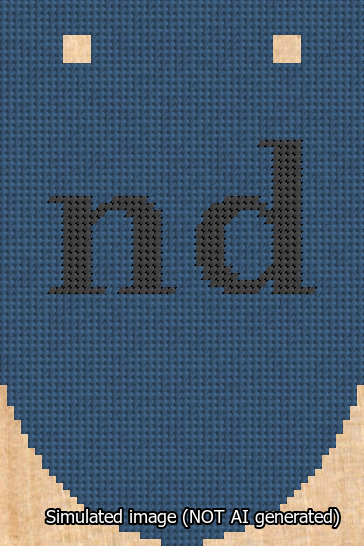 A simulated image of the stitched needlepoint design: Banner 13m Rounded nd Black on Blue. Not A.I. generated.