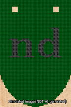 A simulated image of the stitched needlepoint design: Banner 13m Rounded nd Black on Green. Not A.I. generated.
