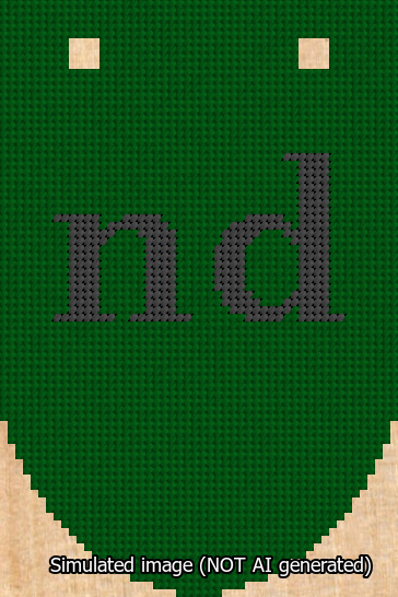 A simulated image of the stitched needlepoint design: Banner 13m Rounded nd Black on Green. Not A.I. generated.