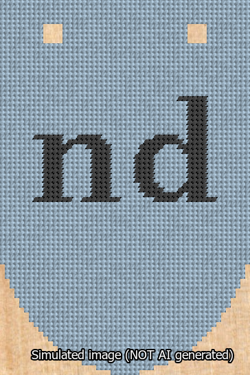A simulated image of the stitched needlepoint design: Banner 13m Rounded nd Black on Light Blue. Not A.I. generated.