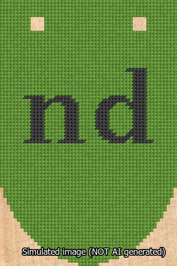 A simulated image of the stitched needlepoint design: Banner 13m Rounded nd Black on Light Green. Not A.I. generated.