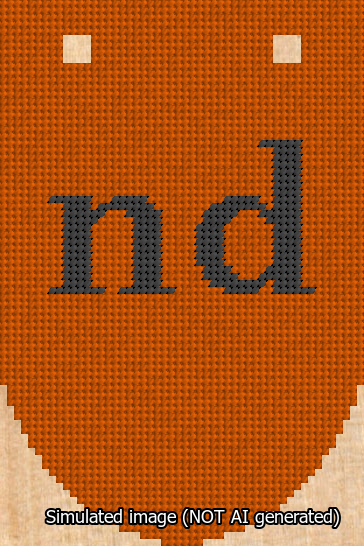 A simulated image of the stitched needlepoint design: Banner 13m Rounded nd Black on Orange. Not A.I. generated.