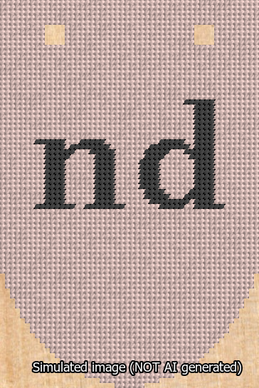 A simulated image of the stitched needlepoint design: Banner 13m Rounded nd Black on Pink. Not A.I. generated.