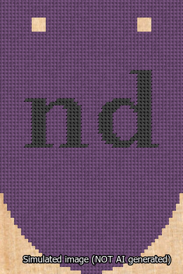 A simulated image of the stitched needlepoint design: Banner 13m Rounded nd Black on Purple. Not A.I. generated.