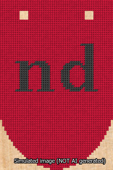 A simulated image of the stitched needlepoint design: Banner 13m Rounded nd Black on Red. Not A.I. generated.
