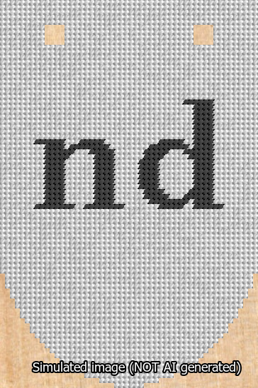 A simulated image of the stitched needlepoint design: Banner 13m Rounded nd Black on White. Not A.I. generated.