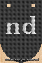 A simulated image of the stitched needlepoint design: Banner 13m Rounded nd White on Black. Not A.I. generated.