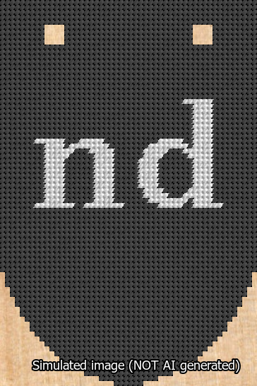 A simulated image of the stitched needlepoint design: Banner 13m Rounded nd White on Black. Not A.I. generated.