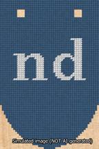 A simulated image of the stitched needlepoint design: Banner 13m Rounded nd White on Blue. Not A.I. generated.