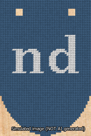 A simulated image of the stitched needlepoint design: Banner 13m Rounded nd White on Blue. Not A.I. generated.