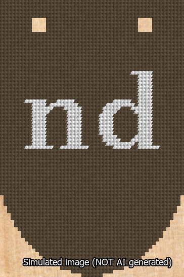 A simulated image of the stitched needlepoint design: Banner 13m Rounded nd White on Brown. Not A.I. generated.