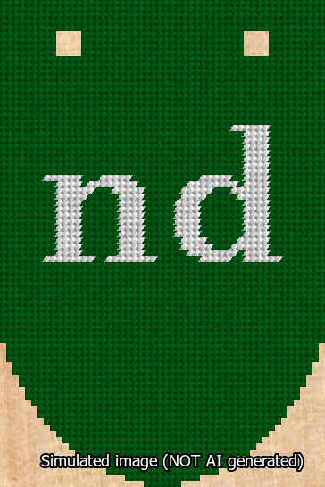 A simulated image of the stitched needlepoint design: Banner 13m Rounded nd White on Green. Not A.I. generated.