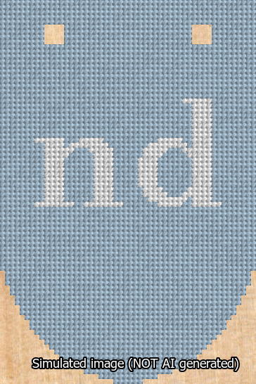 A simulated image of the stitched needlepoint design: Banner 13m Rounded nd White on Light Blue. Not A.I. generated.