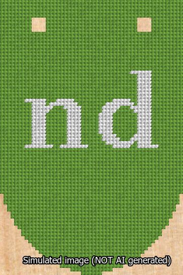 A simulated image of the stitched needlepoint design: Banner 13m Rounded nd White on Light Green. Not A.I. generated.