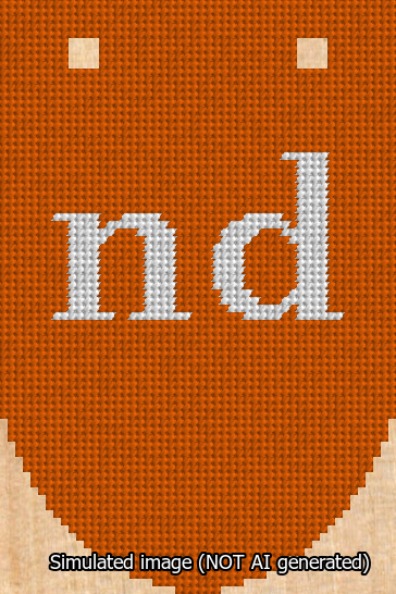 A simulated image of the stitched needlepoint design: Banner 13m Rounded nd White on Orange. Not A.I. generated.
