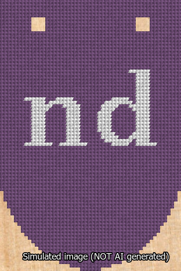 A simulated image of the stitched needlepoint design: Banner 13m Rounded nd White on Purple. Not A.I. generated.