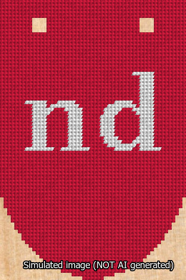 A simulated image of the stitched needlepoint design: Banner 13m Rounded nd White on Red. Not A.I. generated.