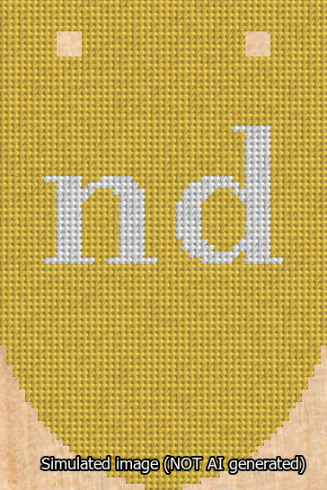 A simulated image of the stitched needlepoint design: Banner 13m Rounded nd White on Yellow. Not A.I. generated.