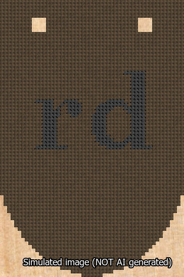 A simulated image of the stitched needlepoint design: Banner 13m Rounded rd Black on Brown. Not A.I. generated.